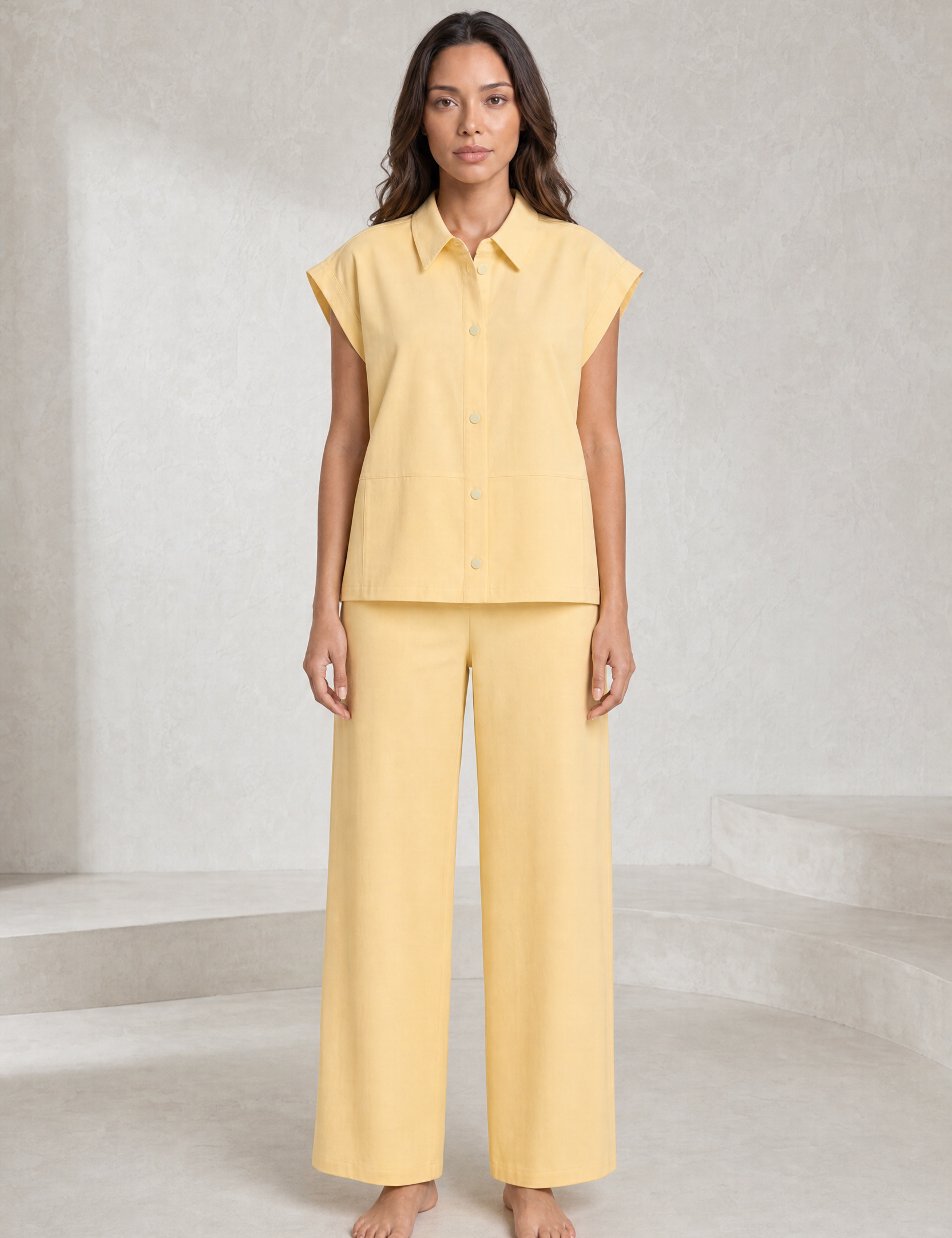 Ensemble jaune pâle ample col chemise | Lounelle Paris