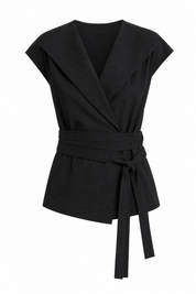 Gilet noir col V ceinturé | Lounelle Paris
