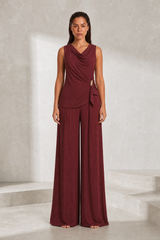 Ensemble bordeaux col drapé asymétrique