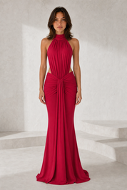 Robe longue moulante col montant vue de face - Lounelle Paris