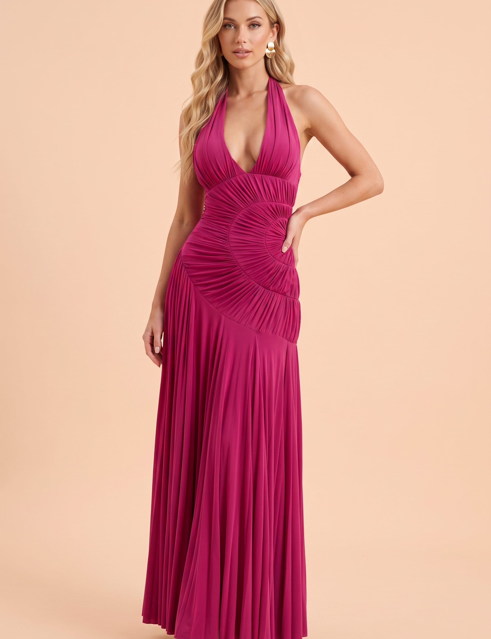 Robe longue col licou dos nu vue studio de face - Lounelle Paris