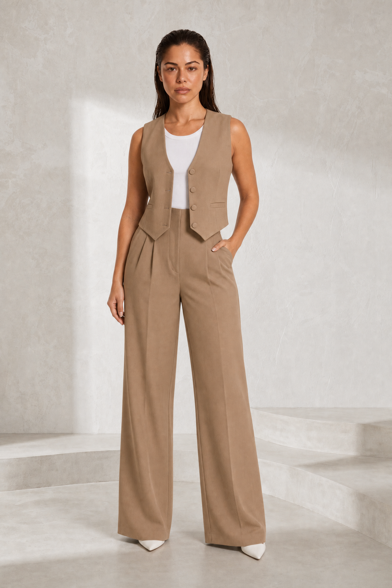 Ensemble gilet col V pantalon large | Lounelle Paris
