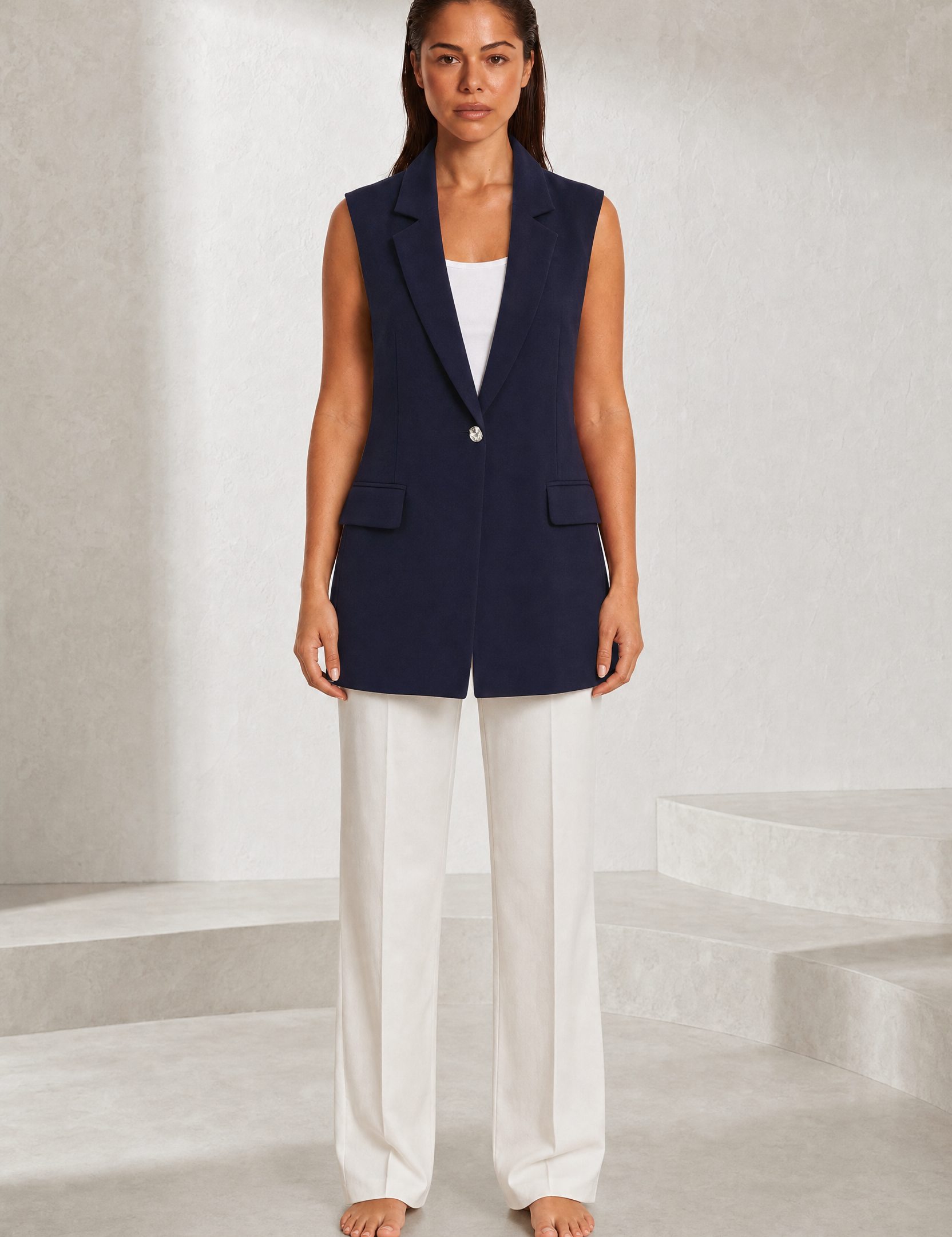 Gilet long style tailleur col en V | Lounelle Paris