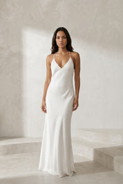 Robe blanche satinée dos nu | Lounelle Paris