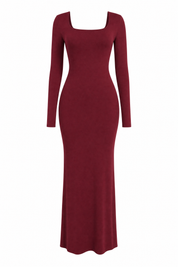 Robe longue bordeaux moulante col carré | Lounelle Paris