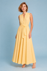 Hellgelbes ärmelloses Kleid mit Gürtel