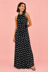 Schwarzes Polka-Dot-Halterkleid