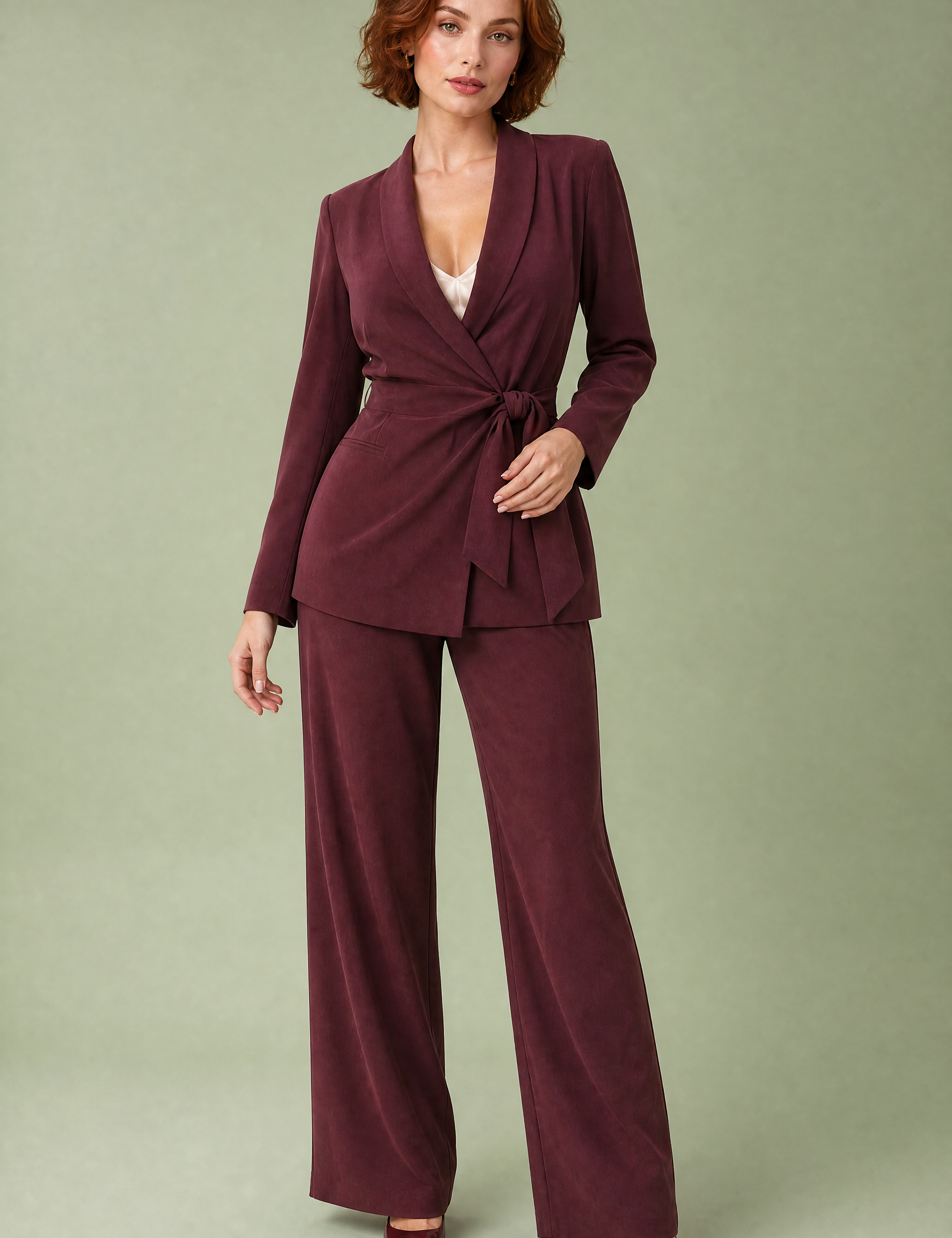 Tailleur pantalon croisé ceinturé | Vue de face | Lounelle Paris