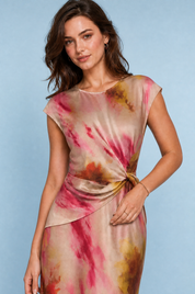 Robe longue beige rosé imprimée | Vue rapprochée | Lounelle Paris