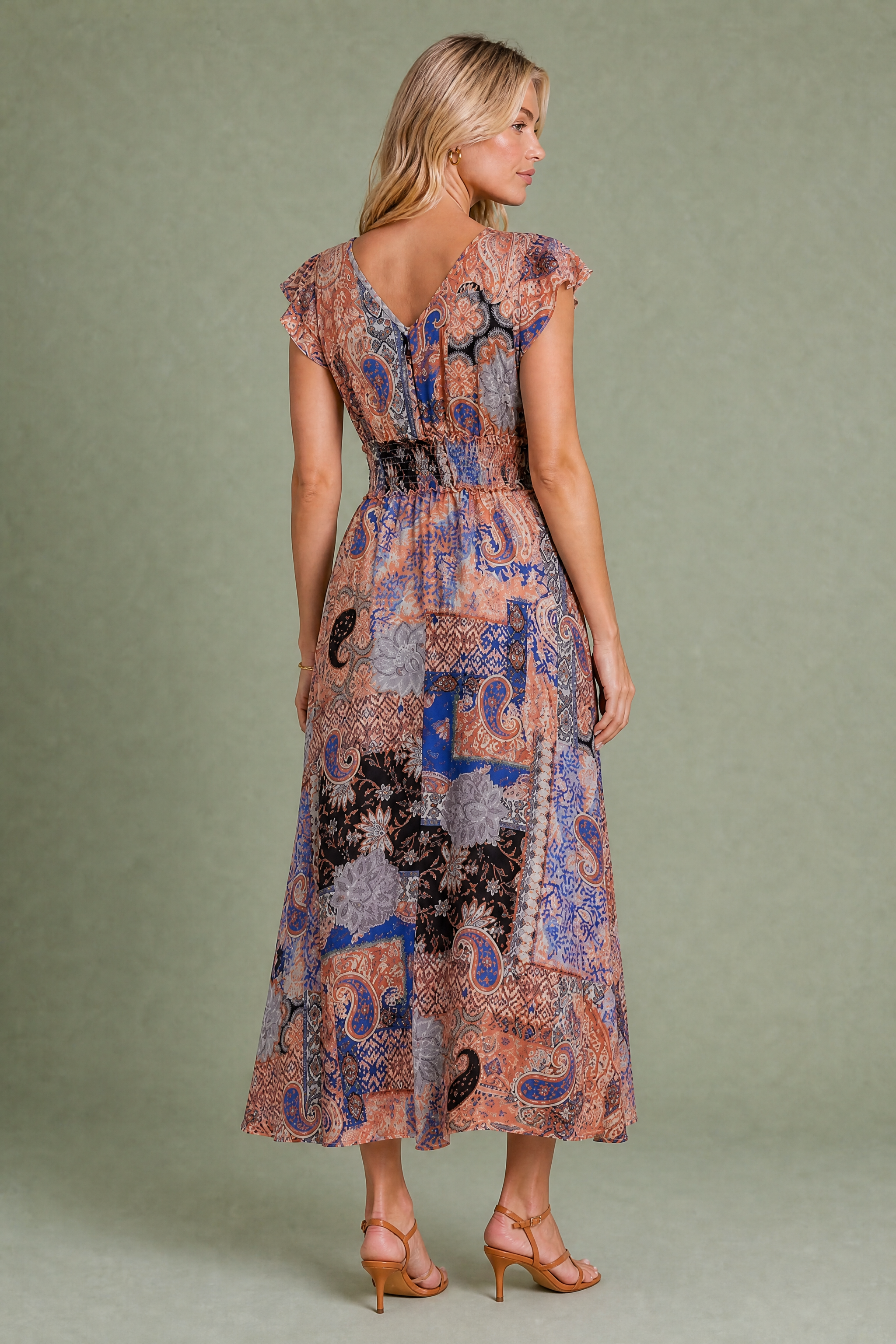 Robe longue marron col V | Vue de dos | Lounelle Paris