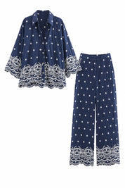 Ensemble bleu marine ample brodé | Lounelle Paris