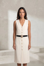 Ensemble crème col V ceinturé | Lounelle Paris