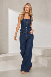 Ensemble denim sans manches taille haute | Lounelle Paris
