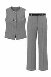 Ensemble gris à chevrons ceinturé | Lounelle Paris