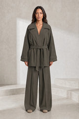 Ensemble gris trench et pantalon large