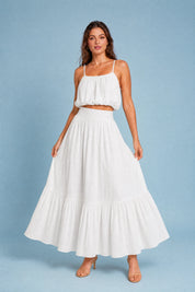 Ensemble jupe longue fines bretelles | Variante Blanc | Lounelle Paris