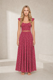 Ensemble jupe rouge imprimé floral | Lounelle Paris