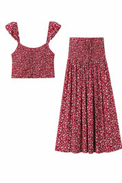 Ensemble jupe rouge imprimé floral | Lounelle Paris