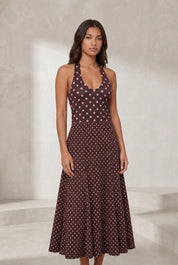 Ensemble marron à pois col halter | Lounelle Paris