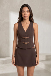Ensemble marron col V portefeuille | Lounelle Paris