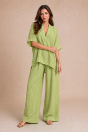 Ensemble pantalon ample col V | Variante Vert | Lounelle Paris