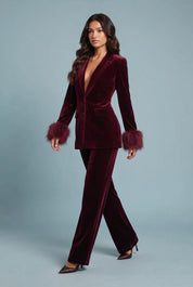 Ensemble velours bordeaux pantalon large | Vue de face | Lounelle Paris