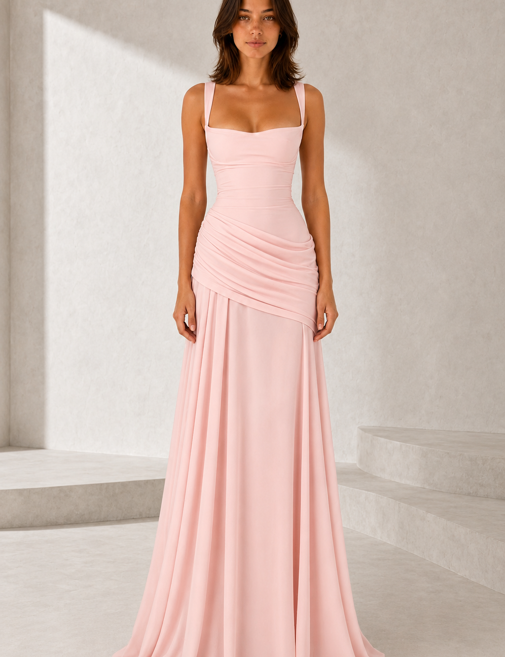 Drapiertes rückenfreies Maxikleid