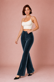 Pantalon gris foncé taille haute évasé | Vue en mouvement | Lounelle Paris