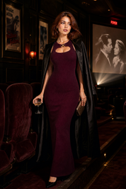 Robe longue bordeaux en maille côtelée | Deuxième photo lifestyle | Lounelle Paris