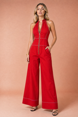 Schwarzer ärmelloser Stehkragen-Jumpsuit