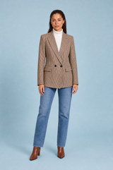 Taillierter Blazer im Hahnentritt-Muster