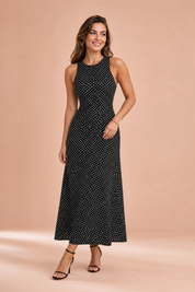Robe longue à pois dos nu | Vue de face | Lounelle Paris