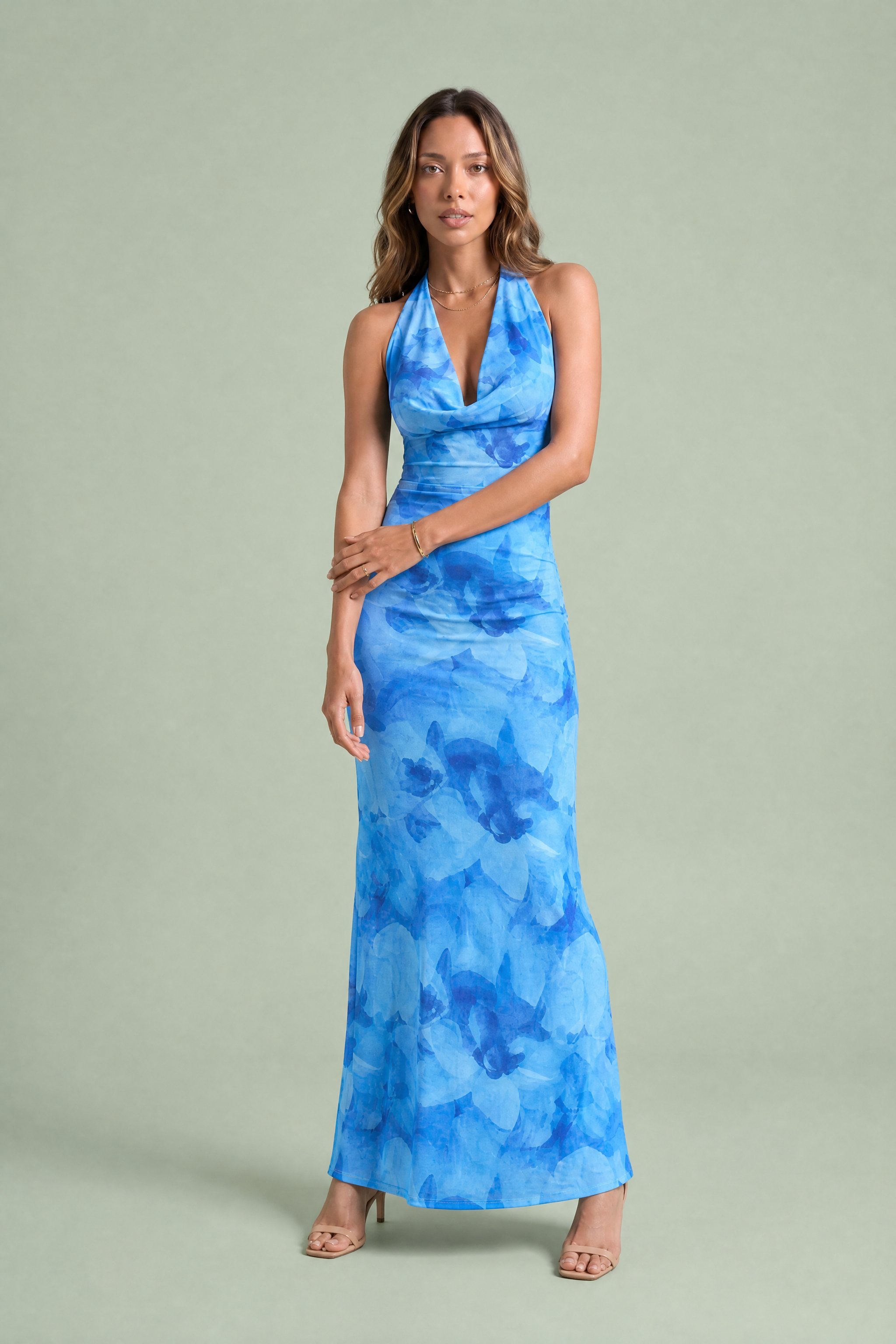 Robe longue dos nu imprimée | Variante Bleu | Lounelle Paris