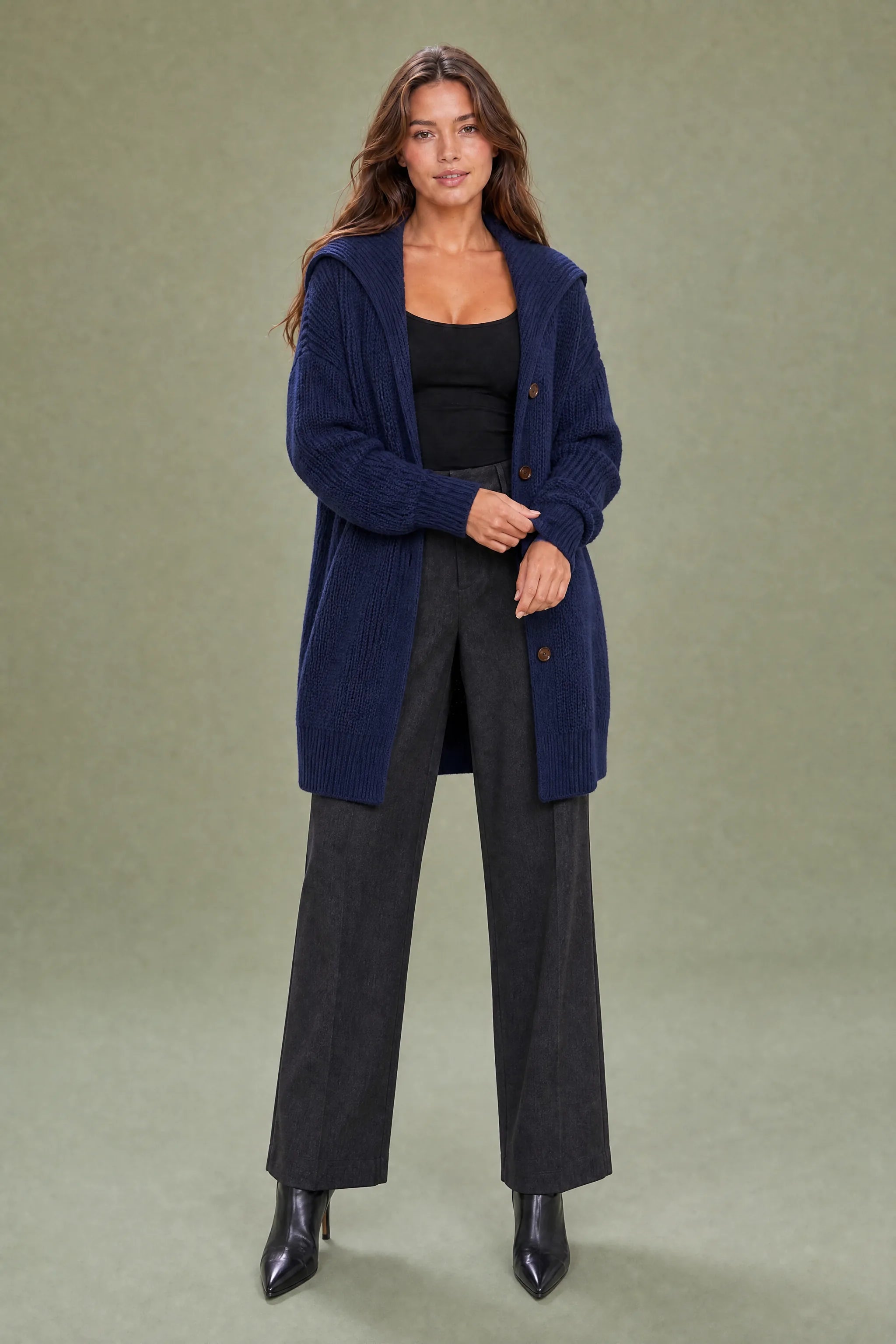 Gilet ample col châle | Variante Bleu marine | Lounelle Paris