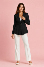Gilet blazer texturé coupe ajustée | Variante Noir | Lounelle Paris