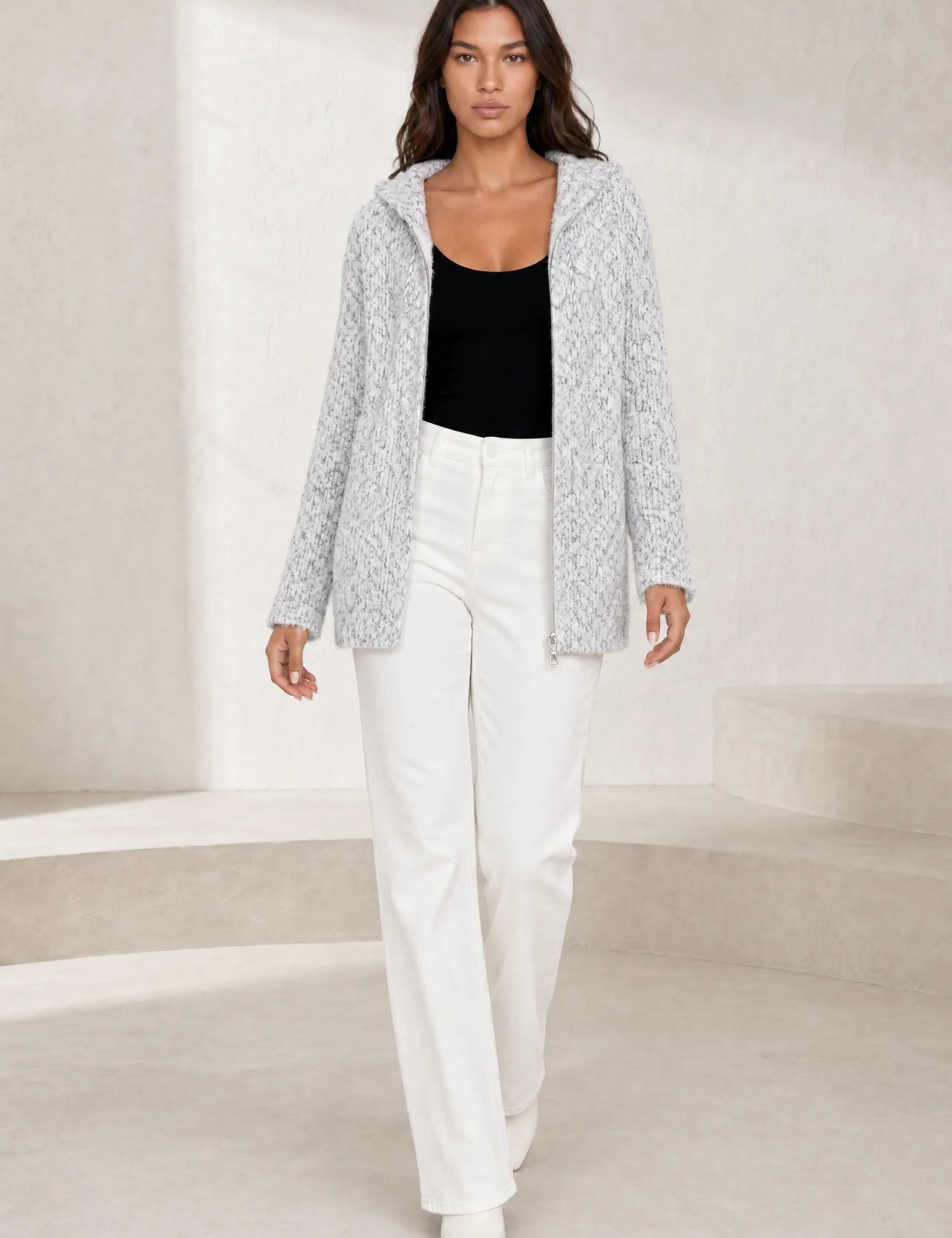 Gilet en maille à capuche zippé | Lounelle Paris