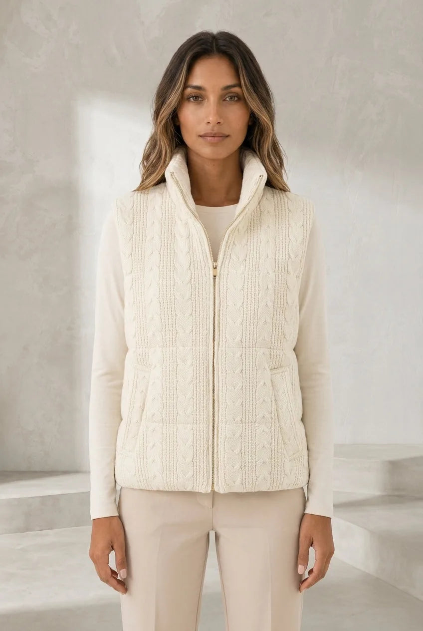 Gilet sans manches blanc cassé col montant | Lounelle Paris