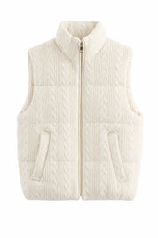 Gilet sans manches blanc cassé col montant | Lounelle Paris