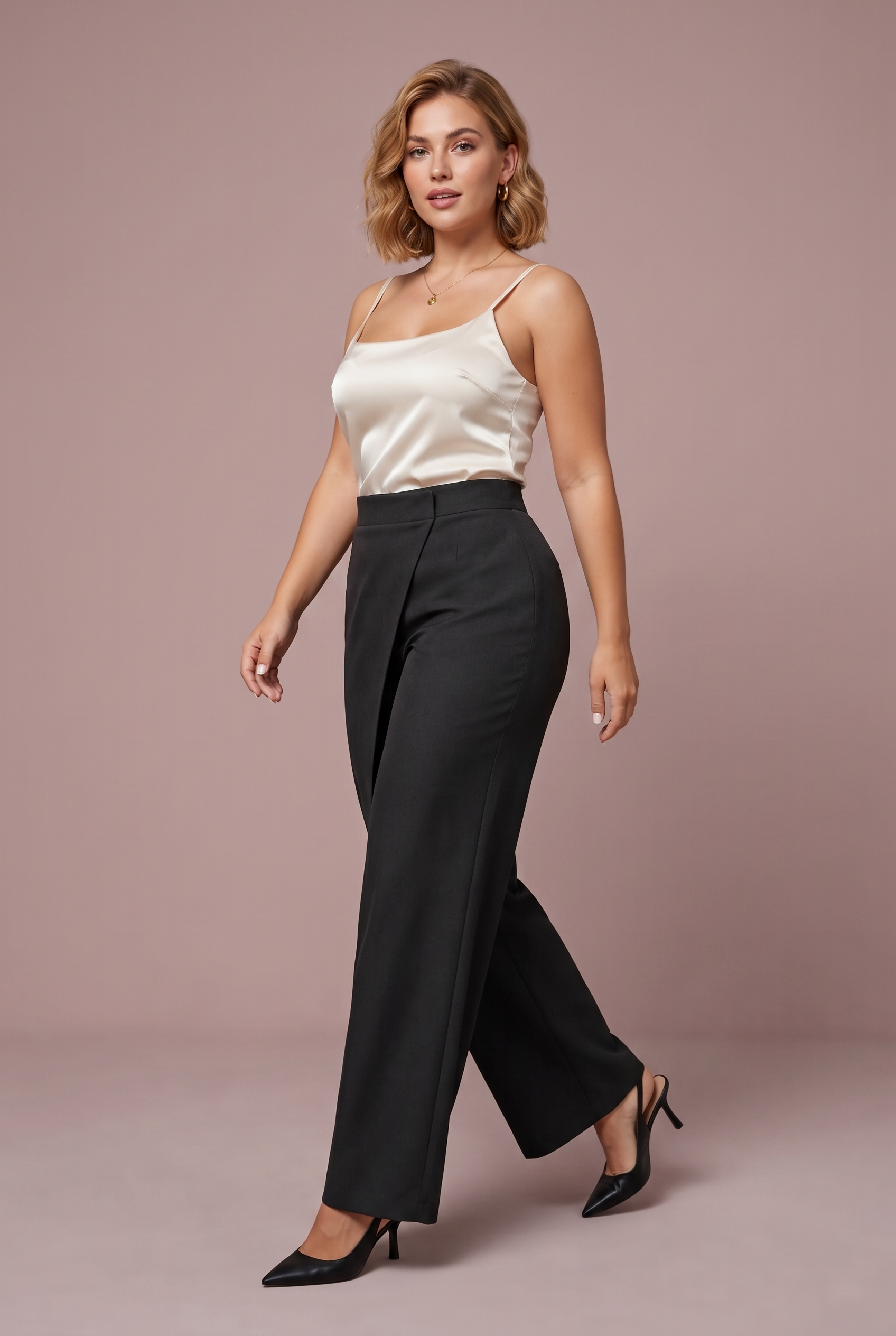 Pantalon taille haute asymétrique | Vue de face | Lounelle Paris