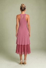 Robe rose drapée sans manches | Vue de dos | Lounelle Paris