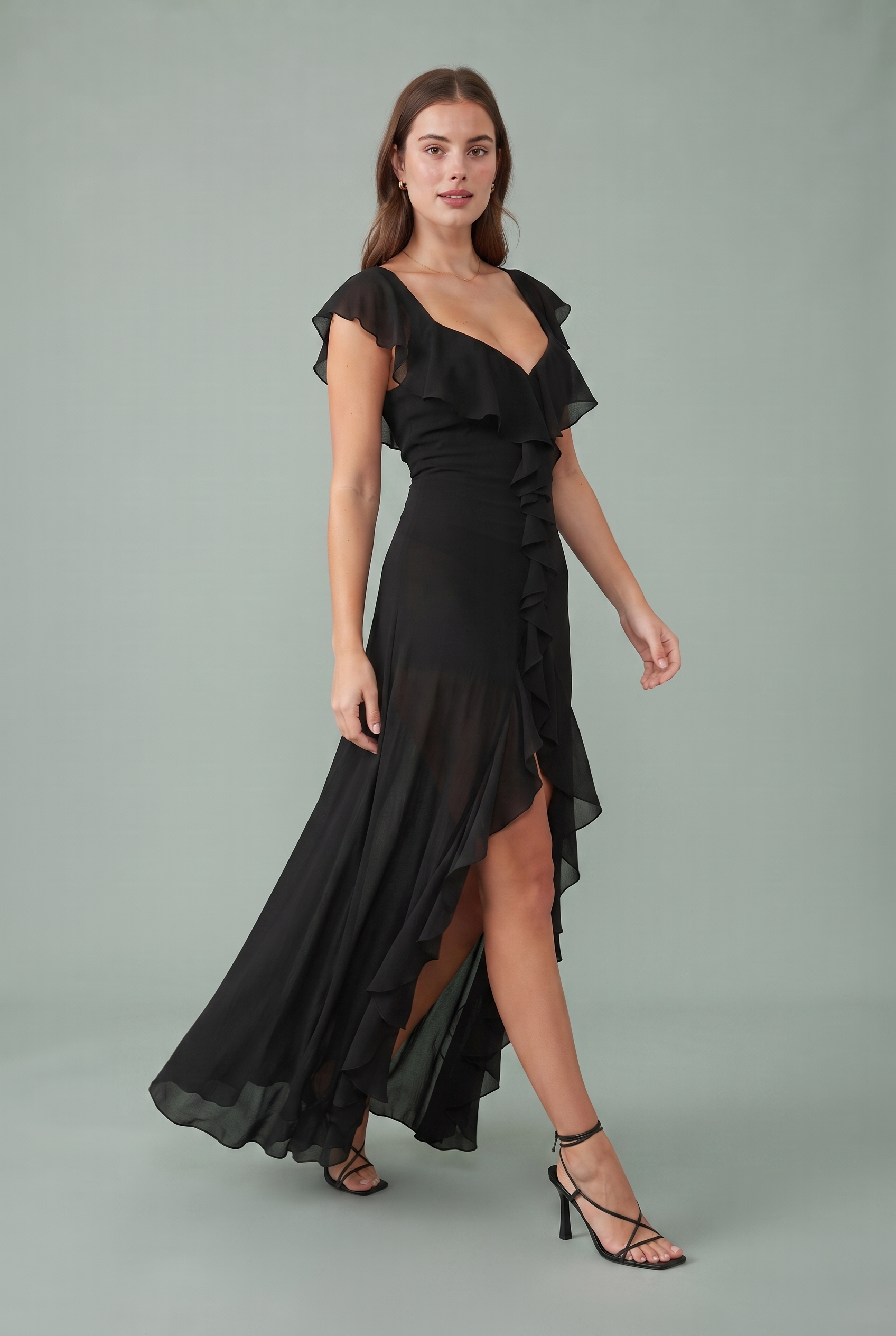 Robe longue fendue à volants | Vue en mouvement | Lounelle Paris