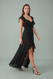 Robe longue fendue à volants | Vue en mouvement | Lounelle Paris