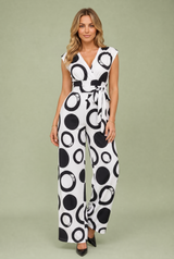 Bedruckter Jumpsuit mit V-Ausschnitt und hoher Taille