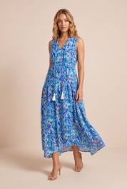 Robe imprimée col V franges | Vue de face | Lounelle Paris