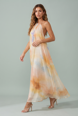 Ecru-Kleid mit Neckholder und freiem Rücken