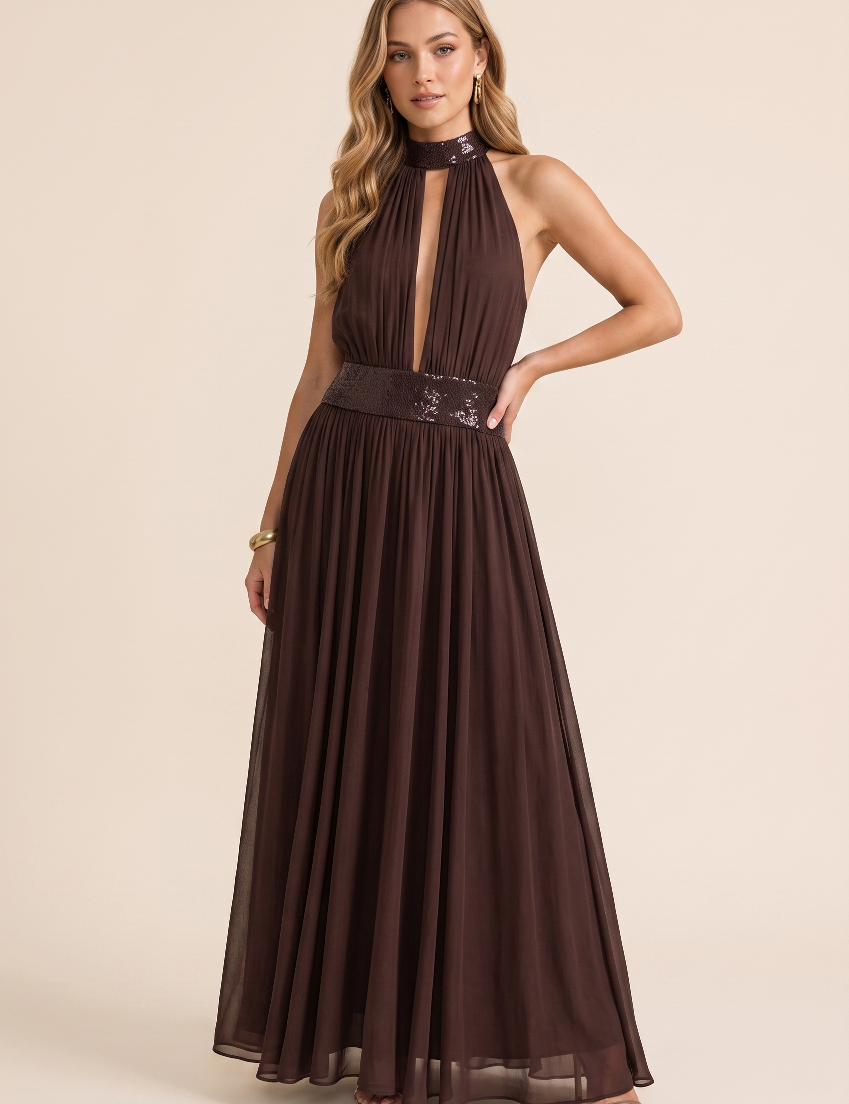 Robe longue col licou dos nu | Vue de face | Lounelle Paris