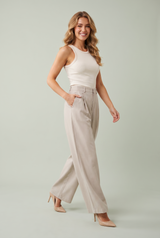 Beige weite Plisseehose