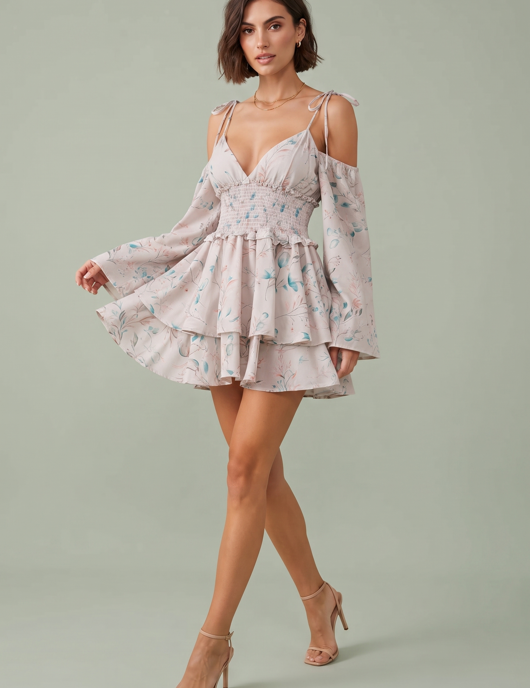 Robe fluide à bretelles et volants | Vue de face | Lounelle Paris