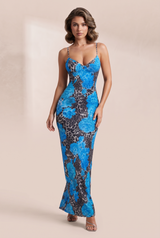 Blaues Langkleid mit dünnen Trägern