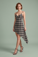 Schwarzes asymmetrisches Karo-Kleid